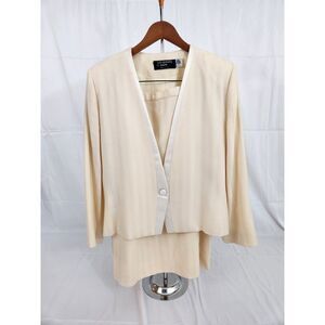 Vintage E.R. Gerard Beige Striped Wool‎ Blazer Skirt Set READ